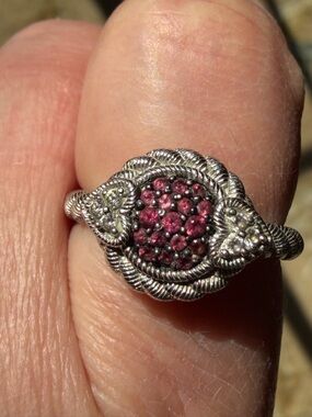 Judith Ripka Silver Ring with Pink Cluster Stones